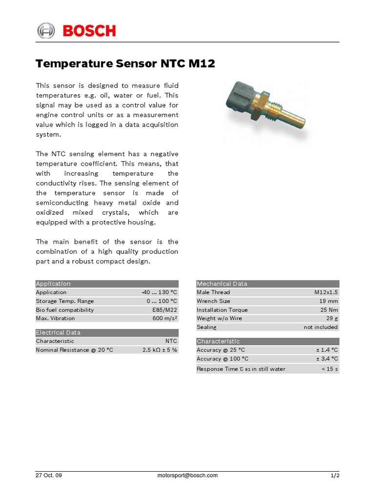 NTC M12 Temperature Sensor Overview | PDF | Electrical Connector ...