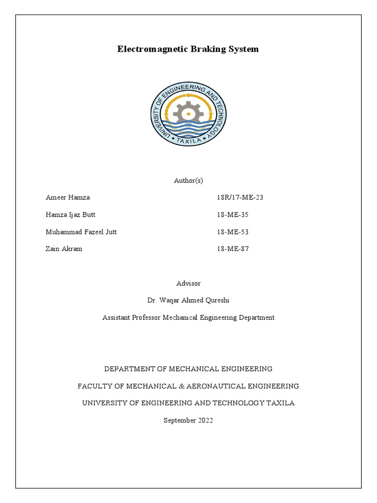 FYP Electromagnetic Braking System | PDF | Brake | Electromagnetism