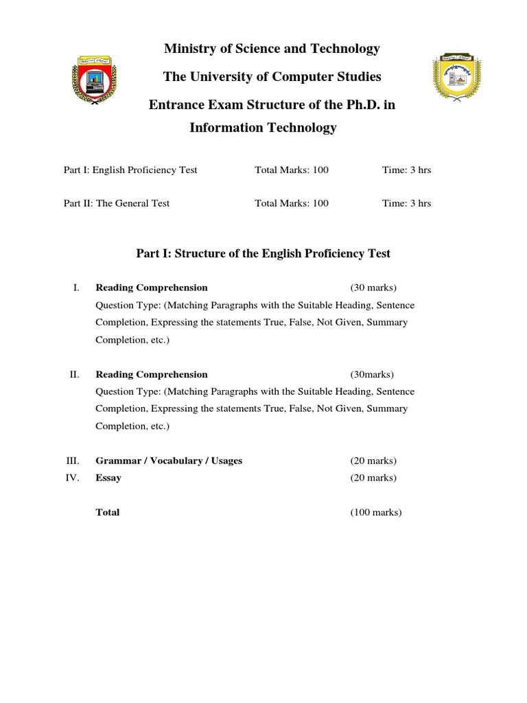 PhD IT Entrance Exam Structure 2022 | PDF | Computer Science | Reading ...