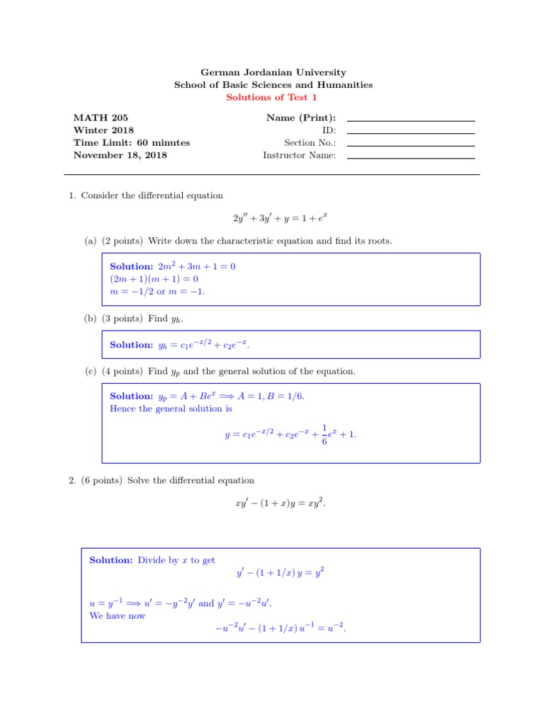 Solutions of Test 1 | PDF | Algebra | Mathematical Analysis