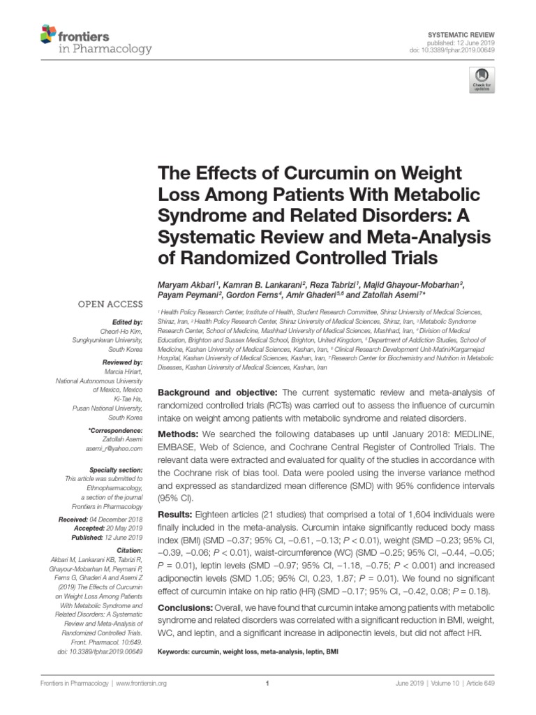 The Effects of Curcumin On Weight Loss Among Patie PDF Meta
