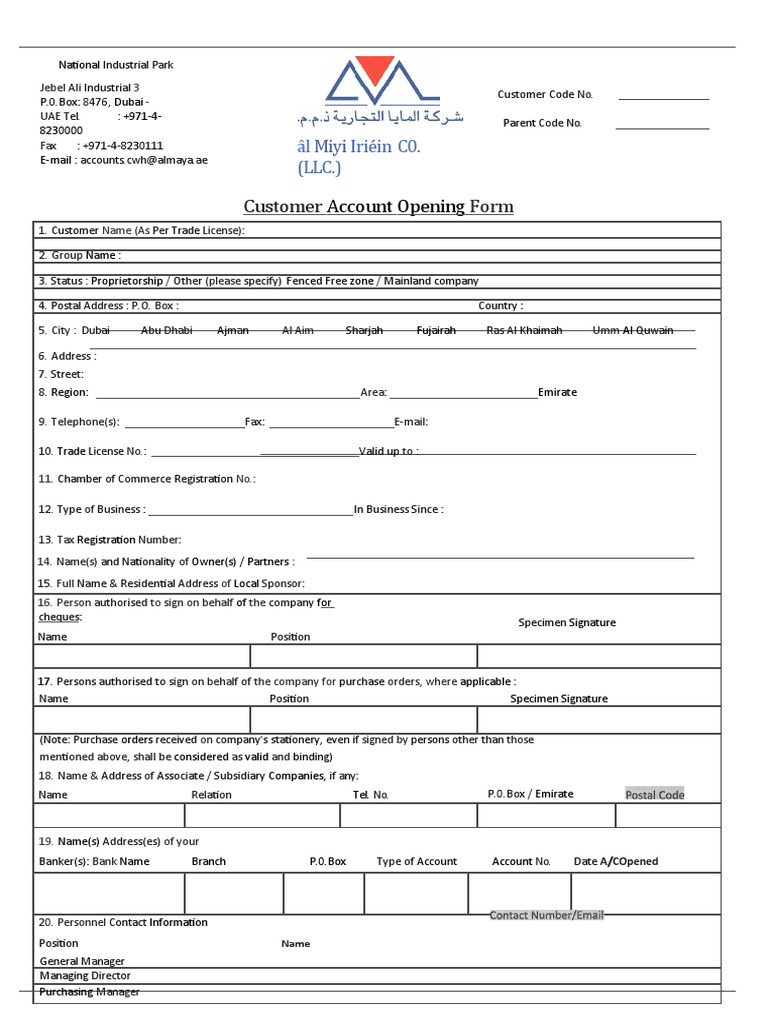 Customer Account Opening Form | PDF | Business | Economies