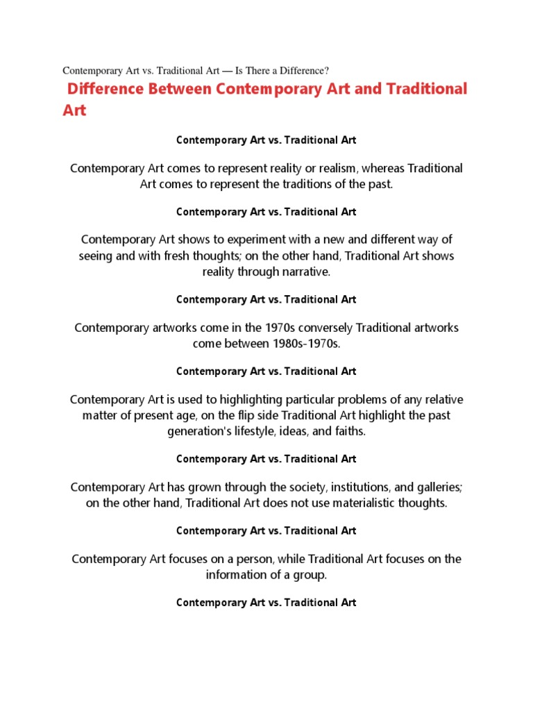 Contemporary Art Vs Traditional Art PDF Contemporary Art Paintings
