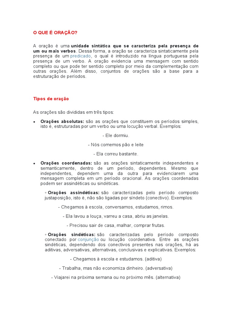 Oração o Que É - Oraçoes Coordenadas | PDF | Sintaxe | Gramática