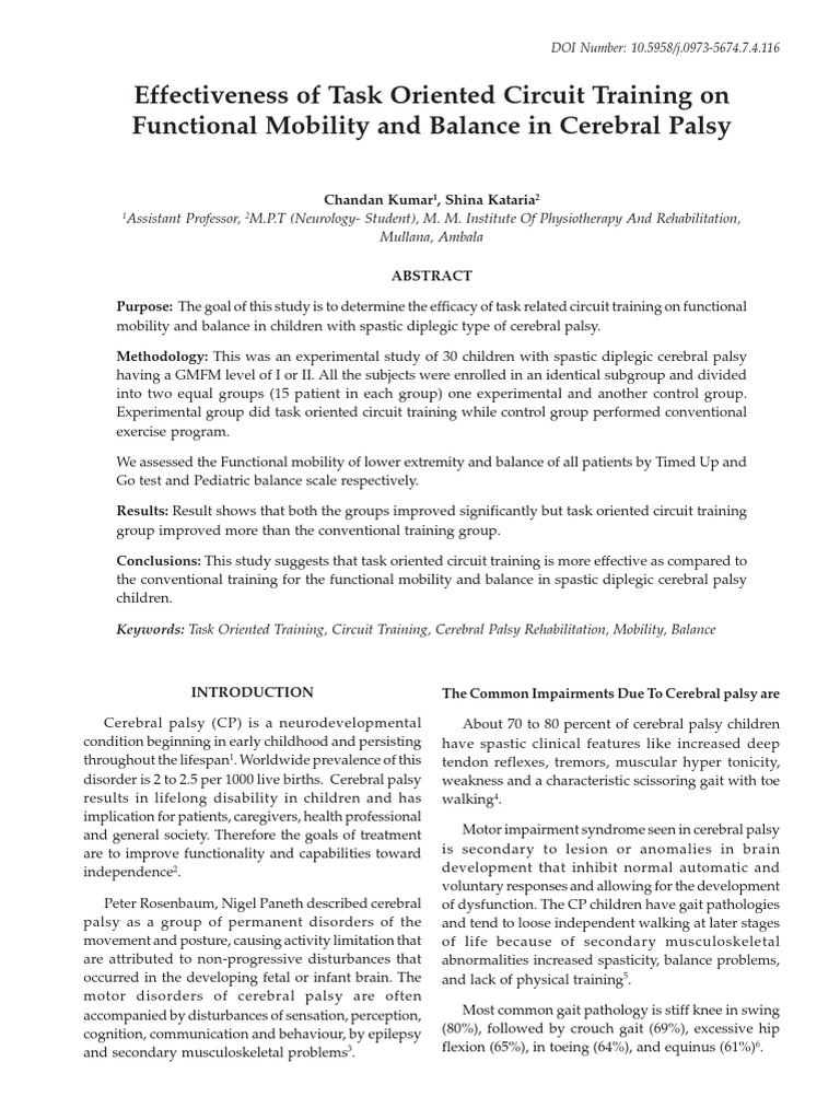 Effectiveness of Task Oriented Circuit Training On Functional Mobility ...