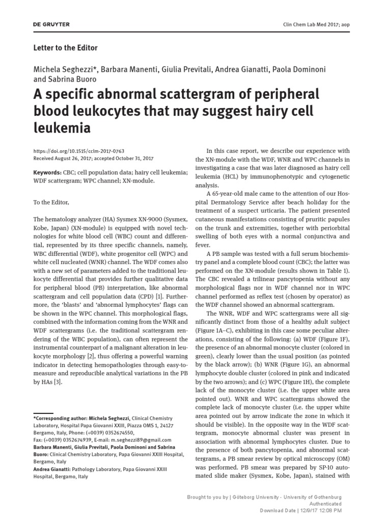Abnormal WBC Scattergram in HCL Detection | PDF | White Blood Cell ...