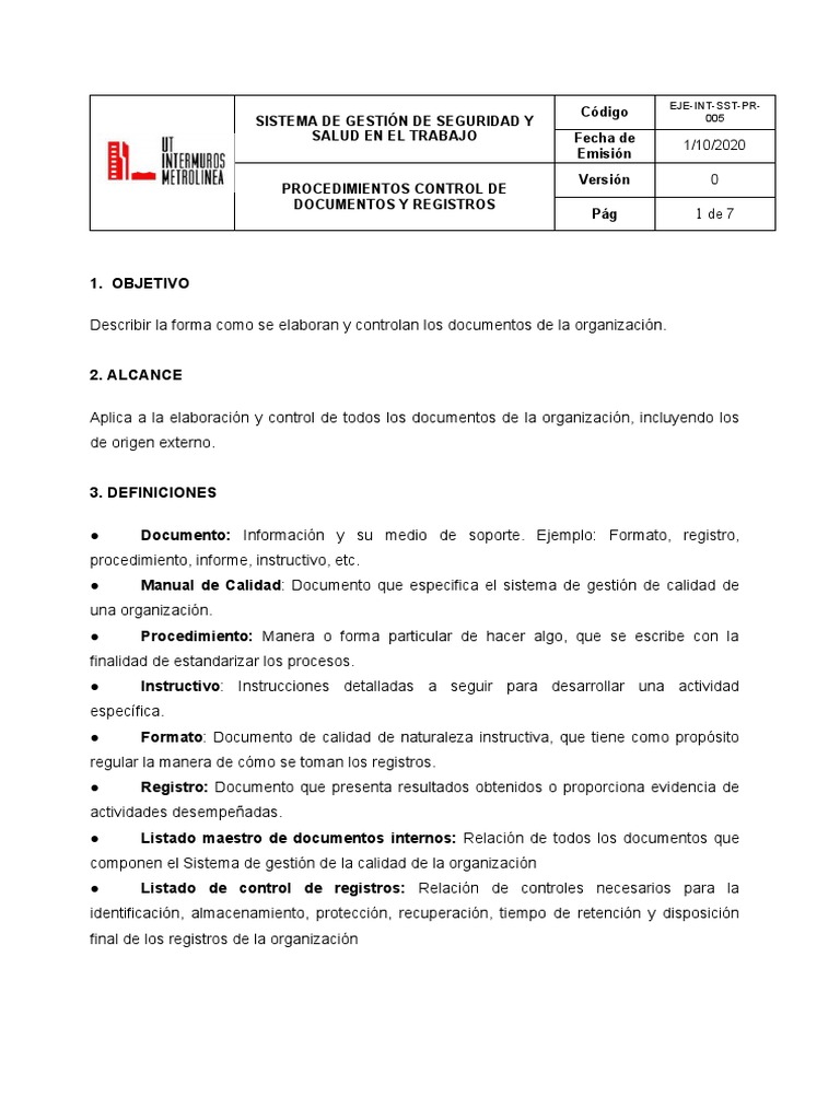 Procedimiento Control de Documentos y Registros | PDF | Sistema de ...