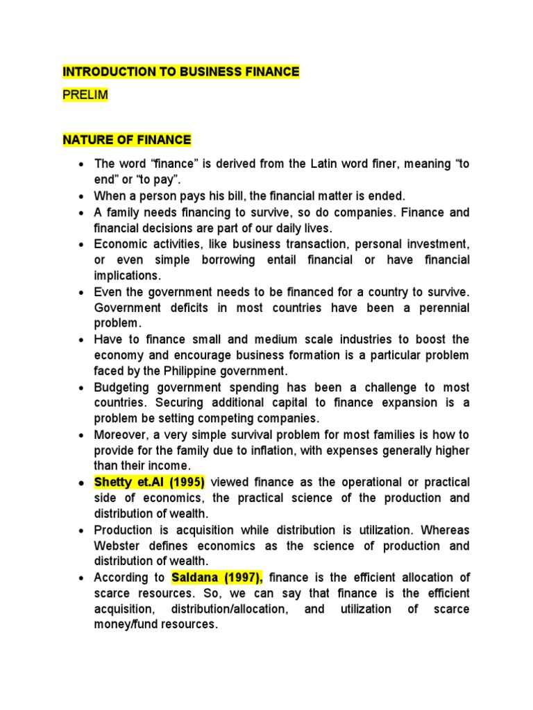 Introduction to Business Finance Concepts | PDF | Securities (Finance ...