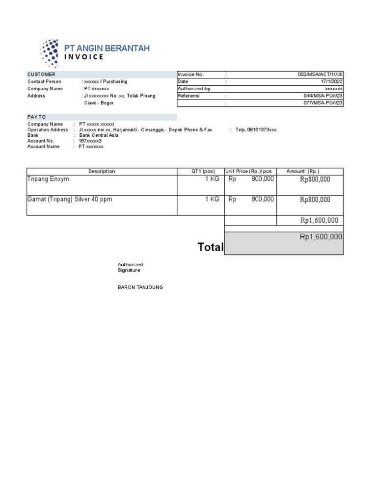Invoice for Tripang Purchase 1 KG | PDF