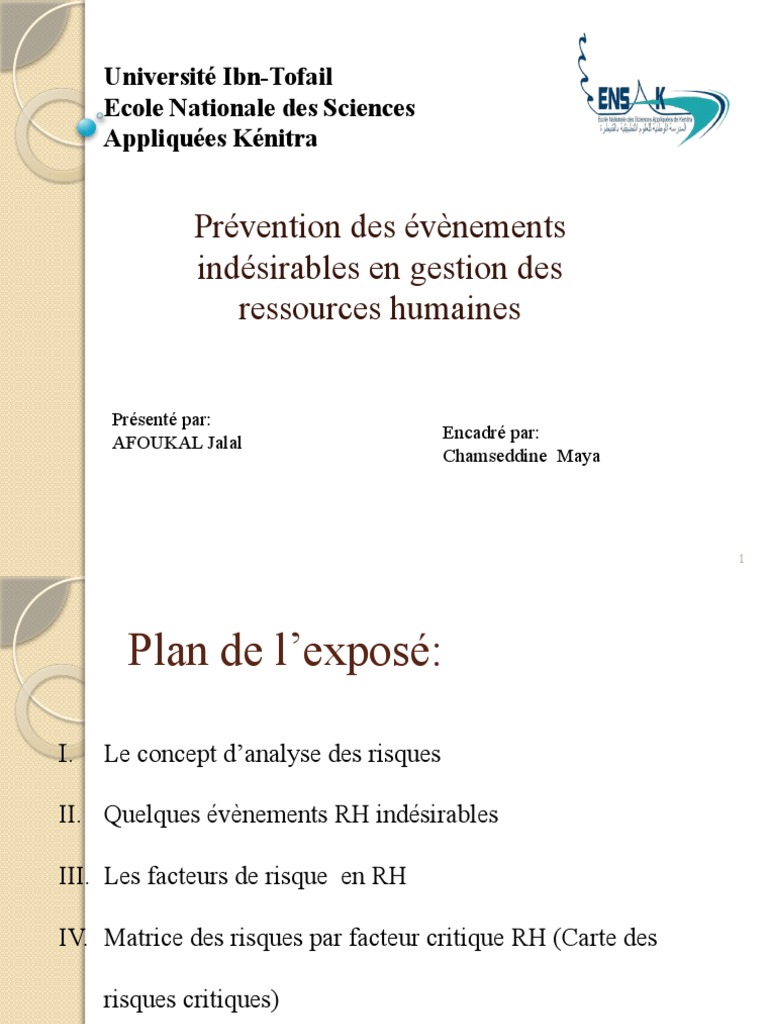Prévention Des Évènements Indésirables en Gestion Des Ressources ...