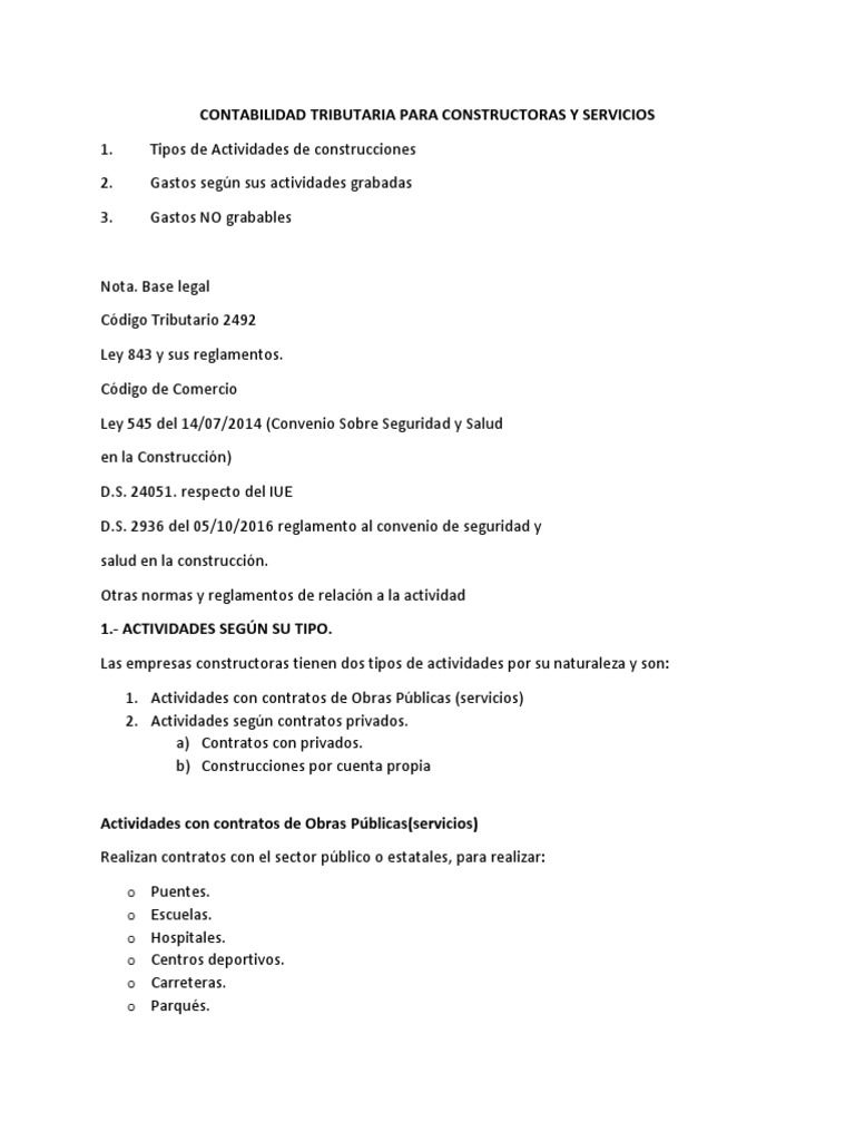 Contabilidad Tributaria Para Constructoras Y Servicios Pdf
