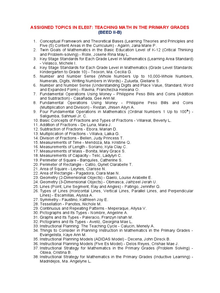 Assigned Topics in Ele07 Beed Ii B 2023 | PDF | Geometry | Elementary ...