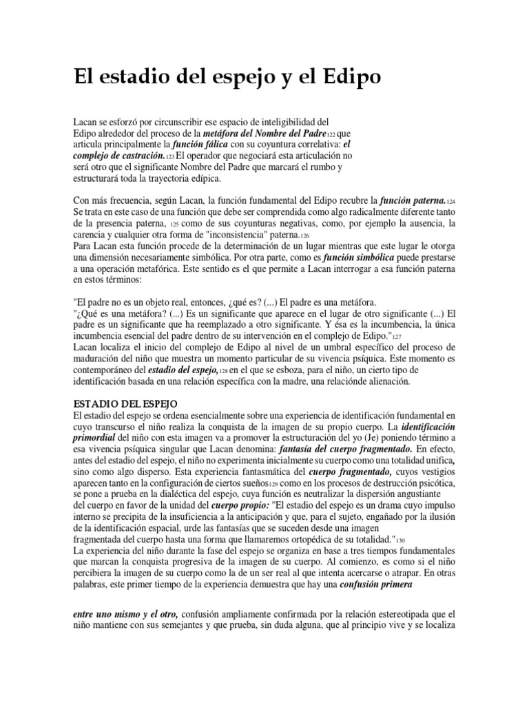 Edipo y estadio del espejo en Lacan | PDF | Complejo de Edipo | Jacques ...