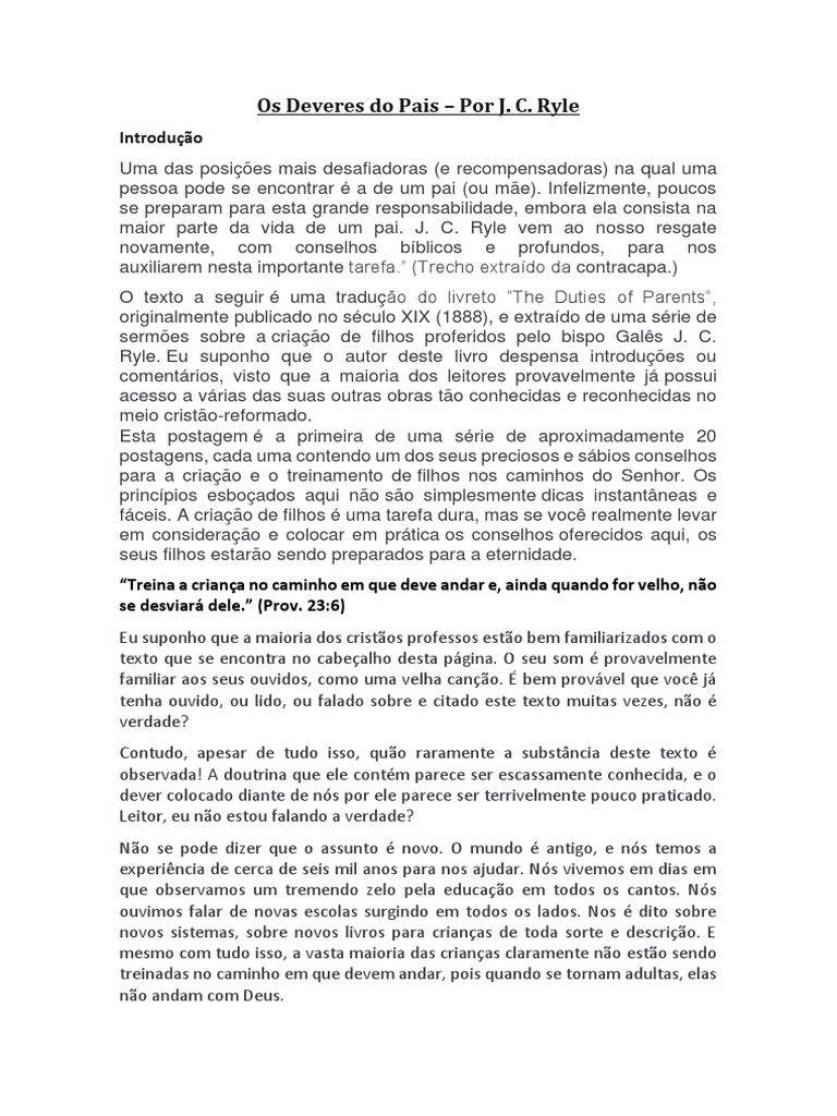 Deveres dos Pais: Conselhos de Ryle | PDF | Oração | Fé
