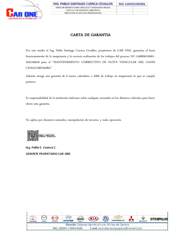 Carta De Garantia De Obra Ejemplos Y Contra