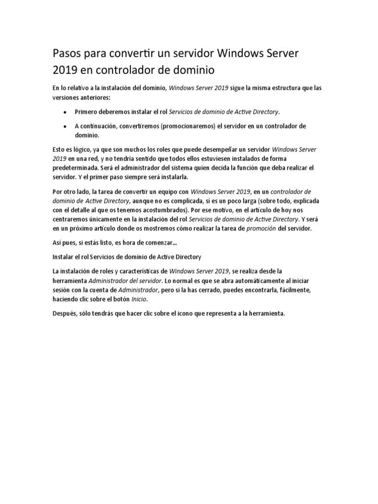 Crear dominio en Windows Server 2019 | PDF | Servidor (Computación ...