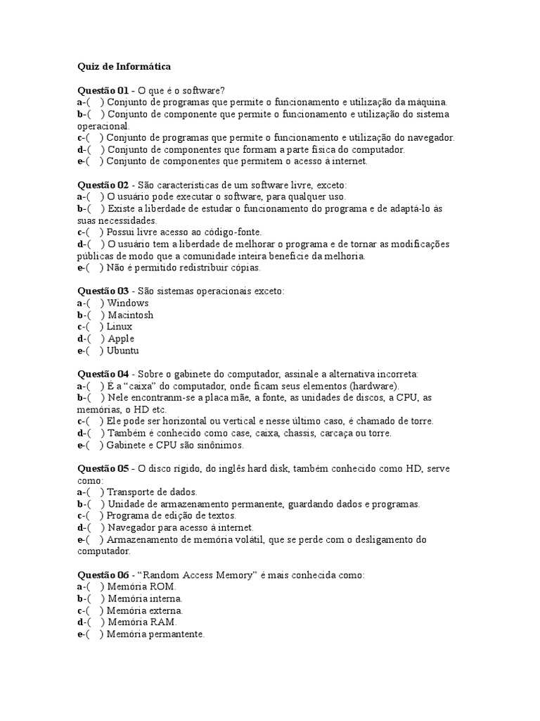 Quiz de Informática | PDF