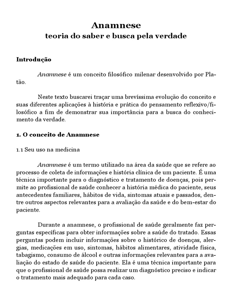 Anamnese - Teoria Do Saber e Busca Pela Verdade, PDF, Conhecimento