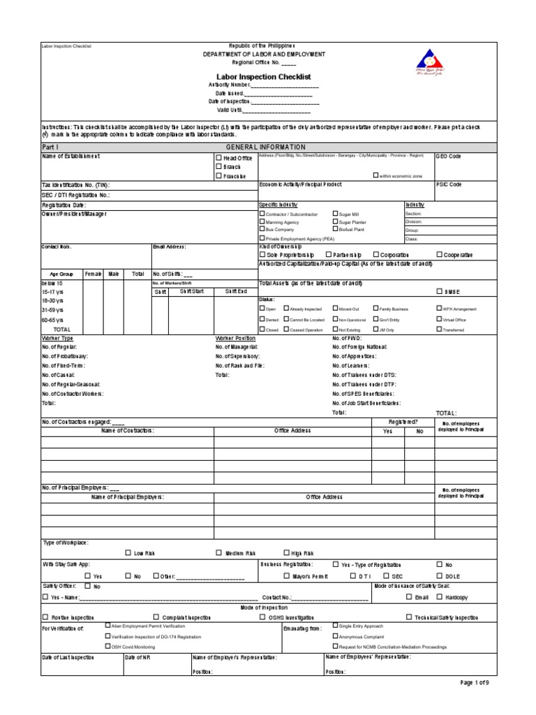 DOLE Labor Inspection Checklist 2024 | PDF | Cost Of Living ...