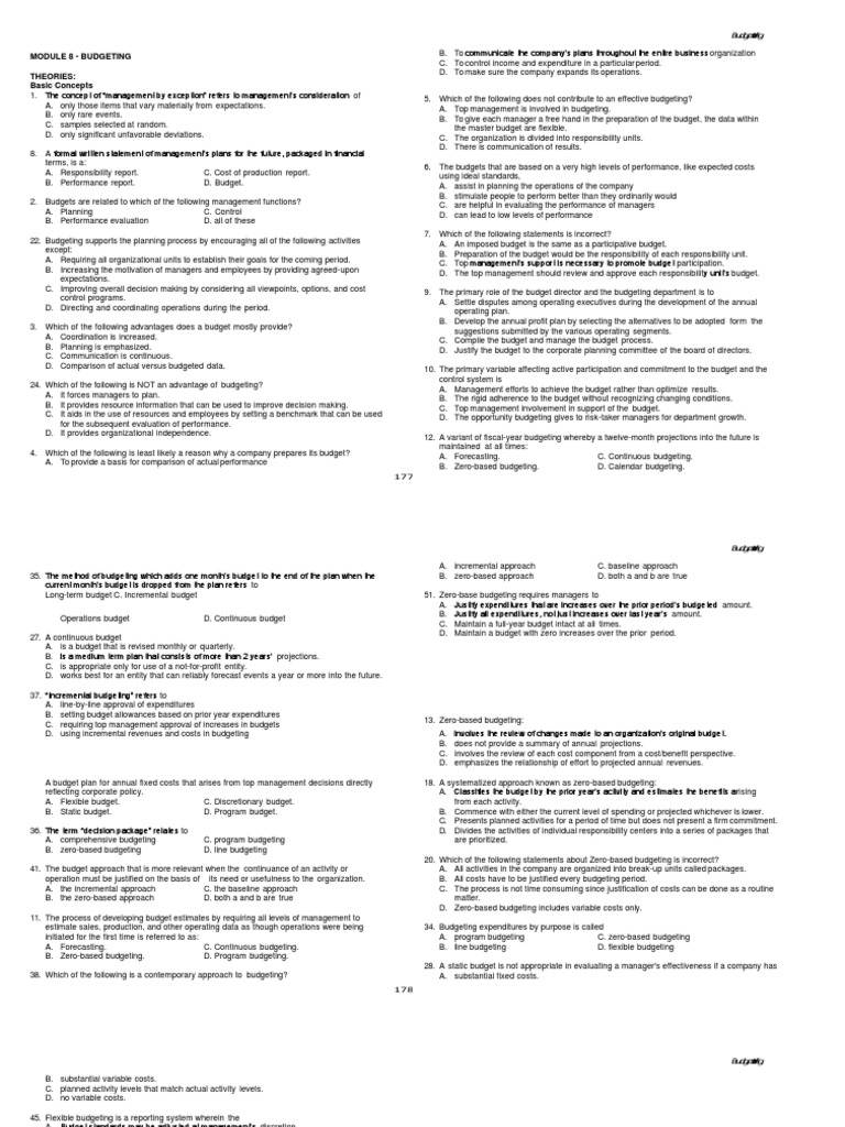 Comprehensive Guide to Budgeting Concepts | PDF | Budget | Forecasting