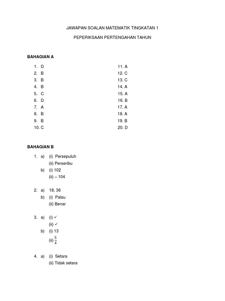 Jawapan Soalan Matematik Tingkatan 1 Pdf Pdf