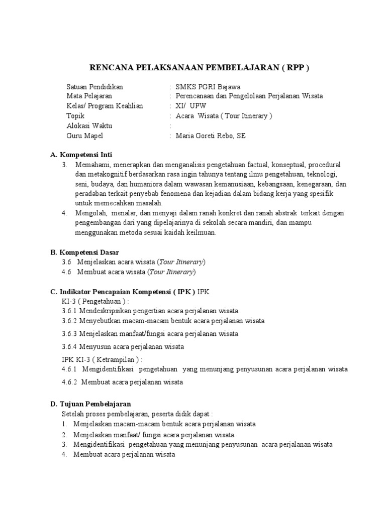 Contoh Penyusunan Tour Itinerary | PDF