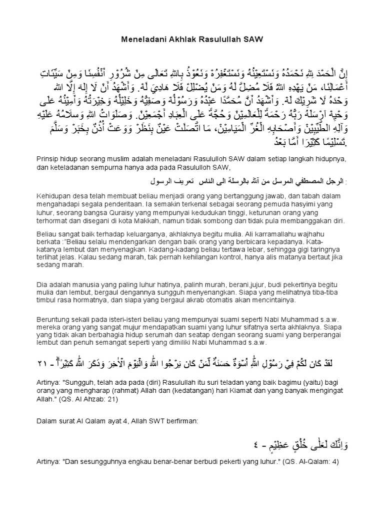 Meneladani Akhlak Rasulullah SAW dalam Kehidupan Modern