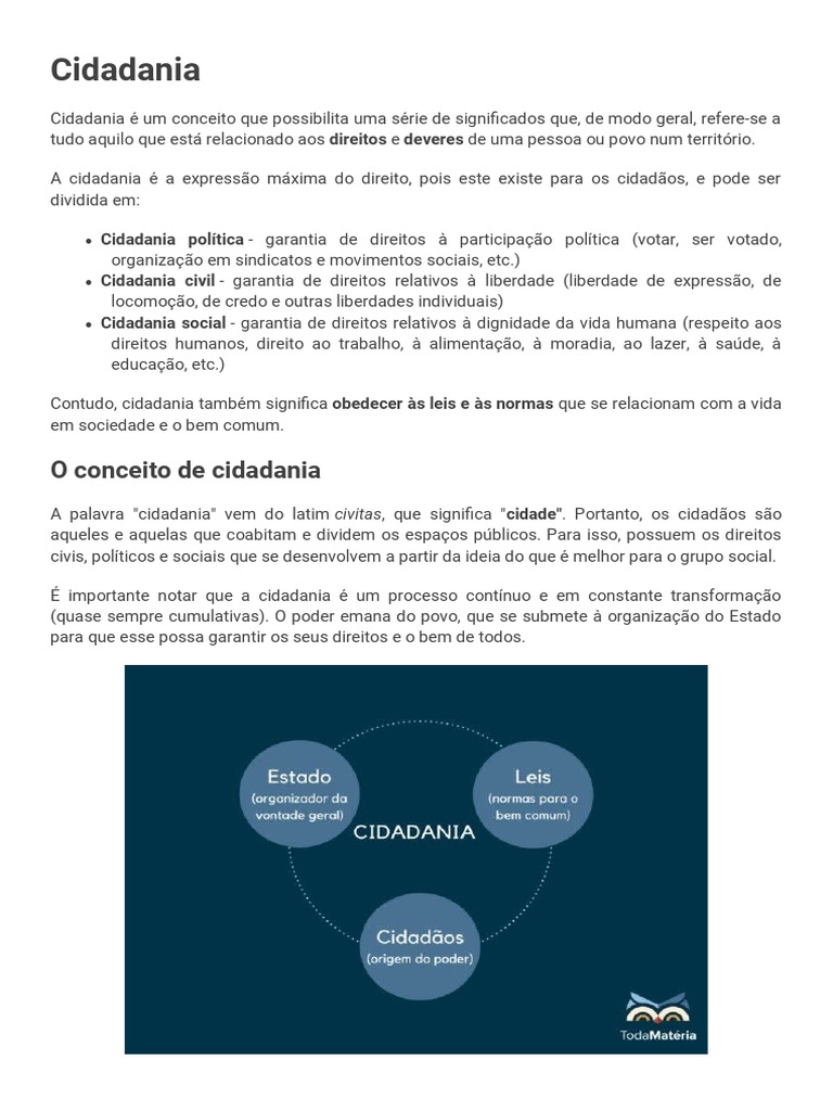 Os conceitos fundamentais da cidadania: direitos, deveres e tipos de ...