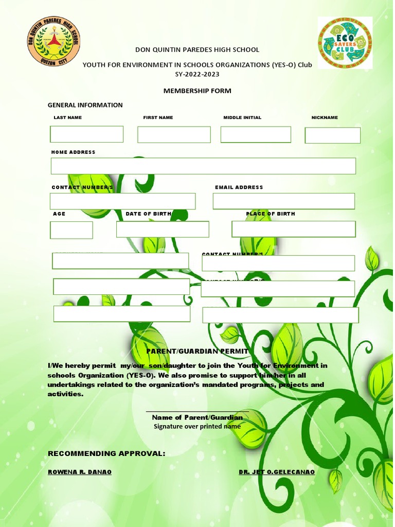 YES-O Membership Form 2022-2023 | PDF | Career & Growth | Wellness