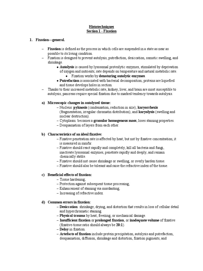 (A) Fixation (Notes) PDF Fixation (Histology) Chemistry