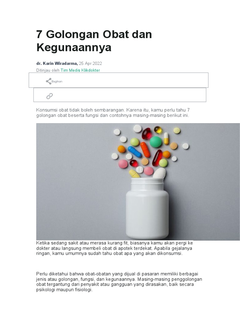 7 Golongan Obat dan Kegunaannya | PDF