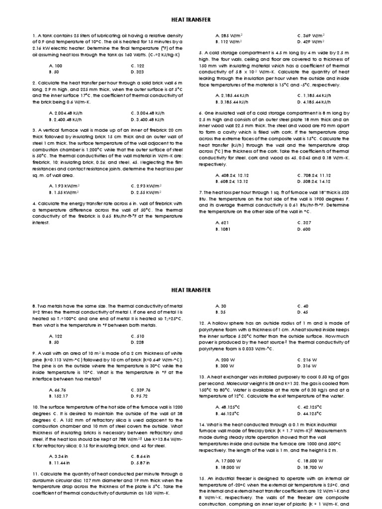 Problems On Heat Transfer Conduction | PDF | Heat Transfer | Thermal ...