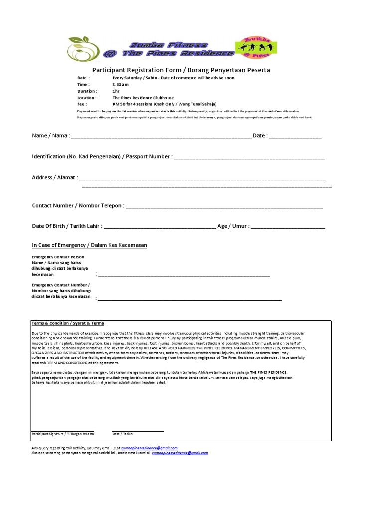 Fitness Class Registration Form | PDF | Clinical Medicine | Physical ...
