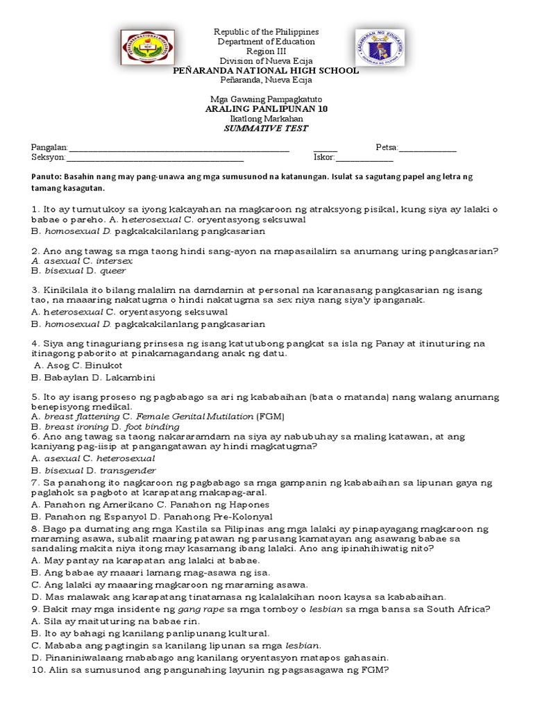 3RD Quarter Summative Test PDF