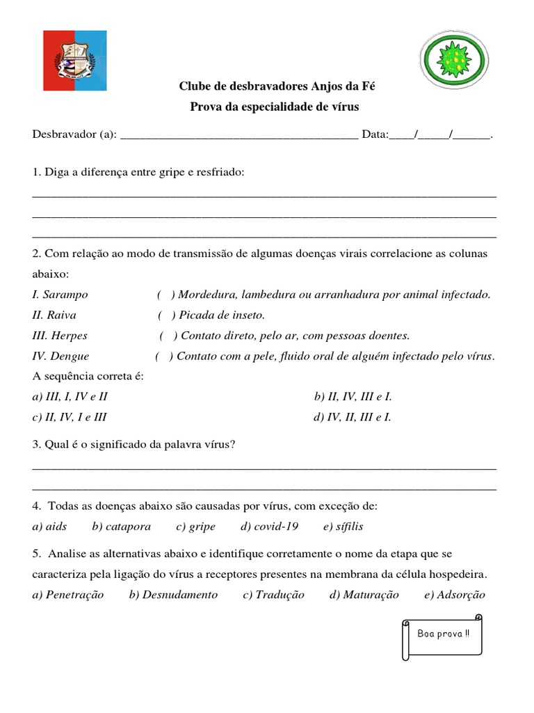 Prova de Especialidade em Vírus | PDF
