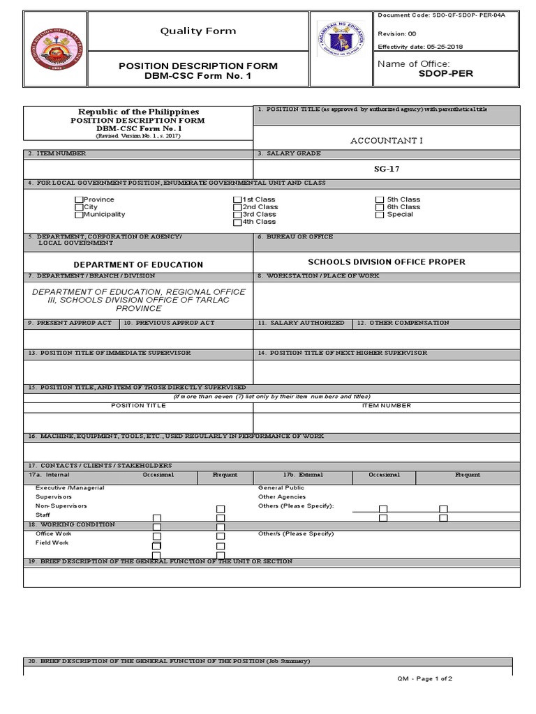 Accountant I Position Description Form | PDF | Accounting | Business