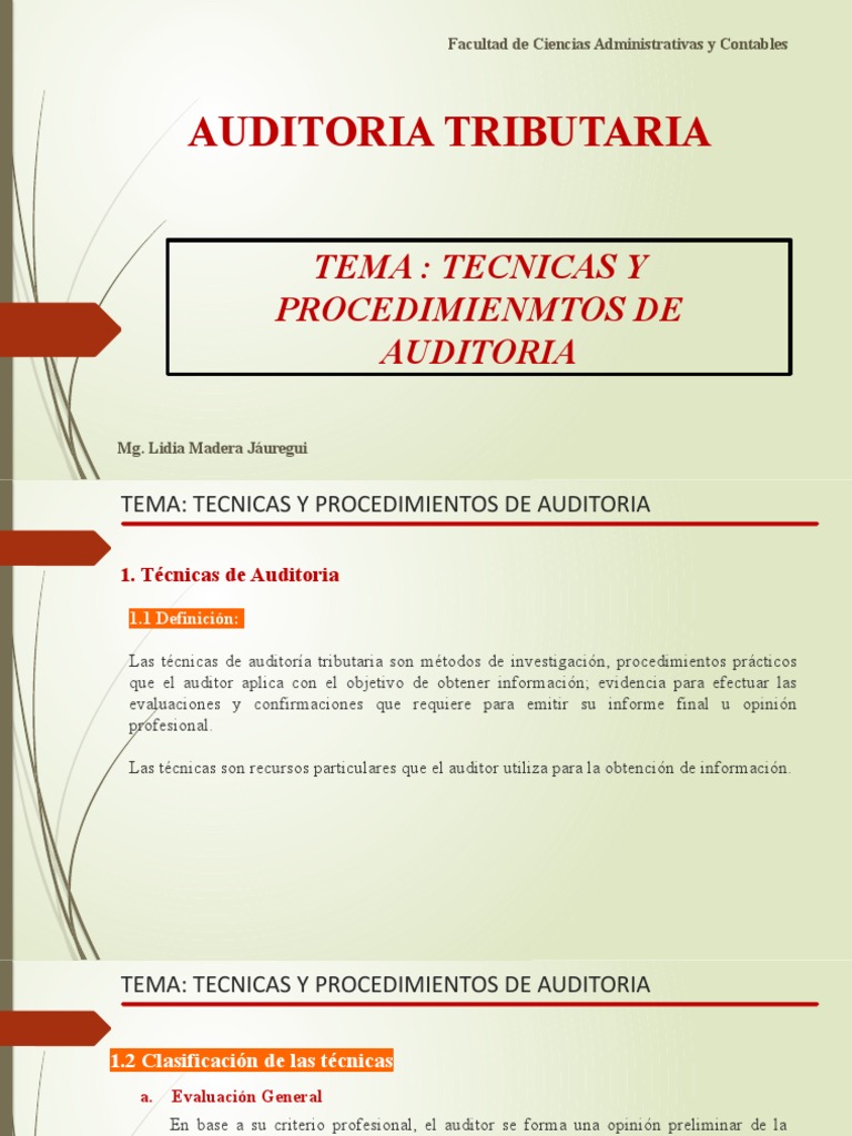 Técnicas y Procedimientos de Auditoría | PDF | Auditoría | Contralor