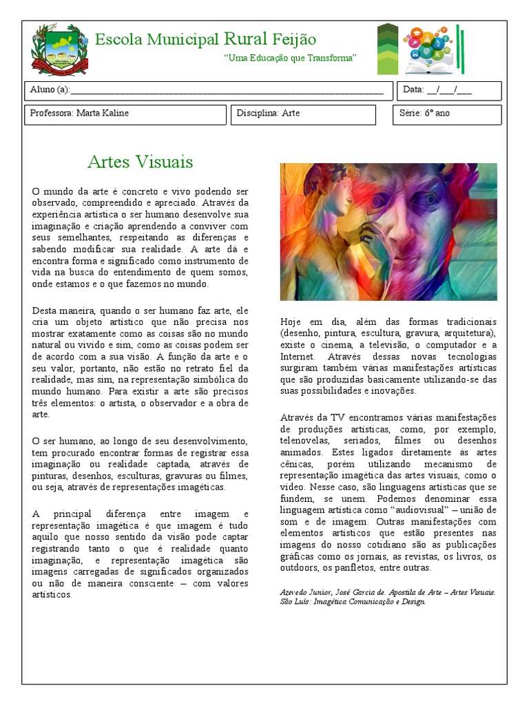 Artes Visuais - 6° Ano (Quarta-Feira) | PDF | Imagem | Desenho