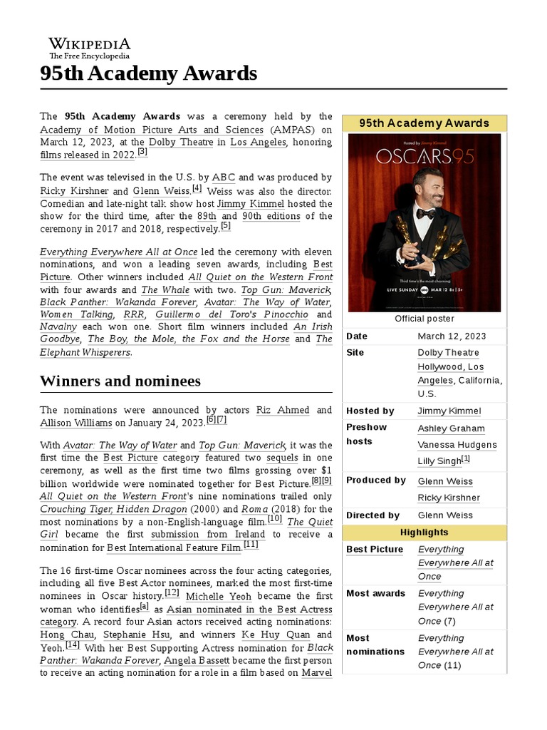 95th Academy Awards | PDF | Academy Awards | Academy Award For Best Picture