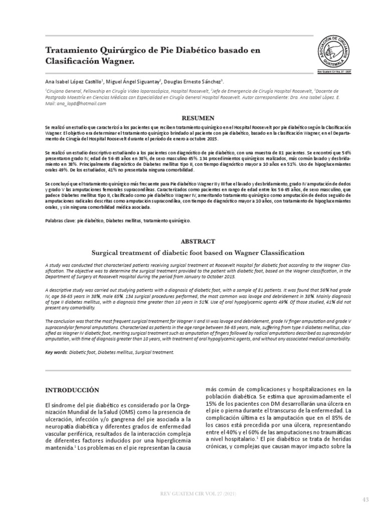Caracterización epidemiológica y tratamiento quirúrgico del pie diabético según la clasificación