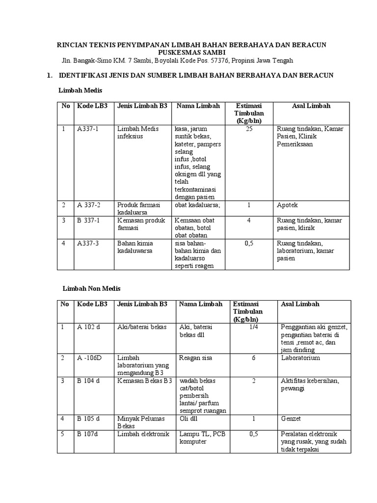 Rincian Teknis TPS Limbah B3 Puskesmas | PDF