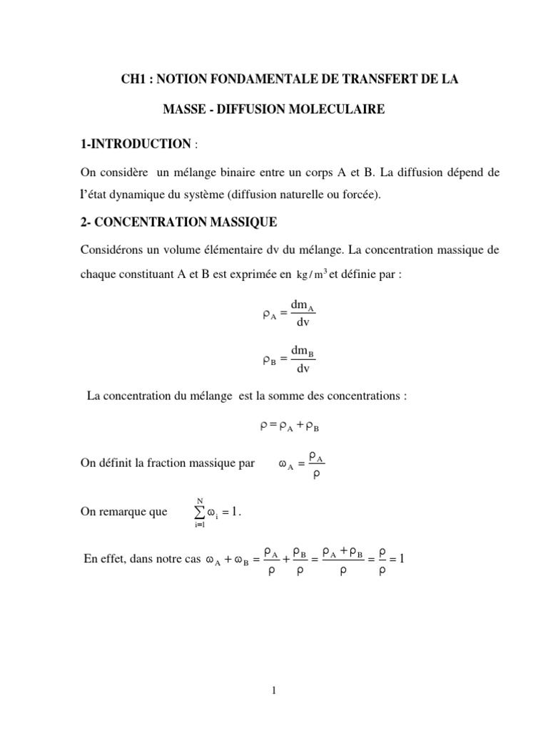Transfert de Masse et Diffusion Moléculaire | PDF | La diffusion ...