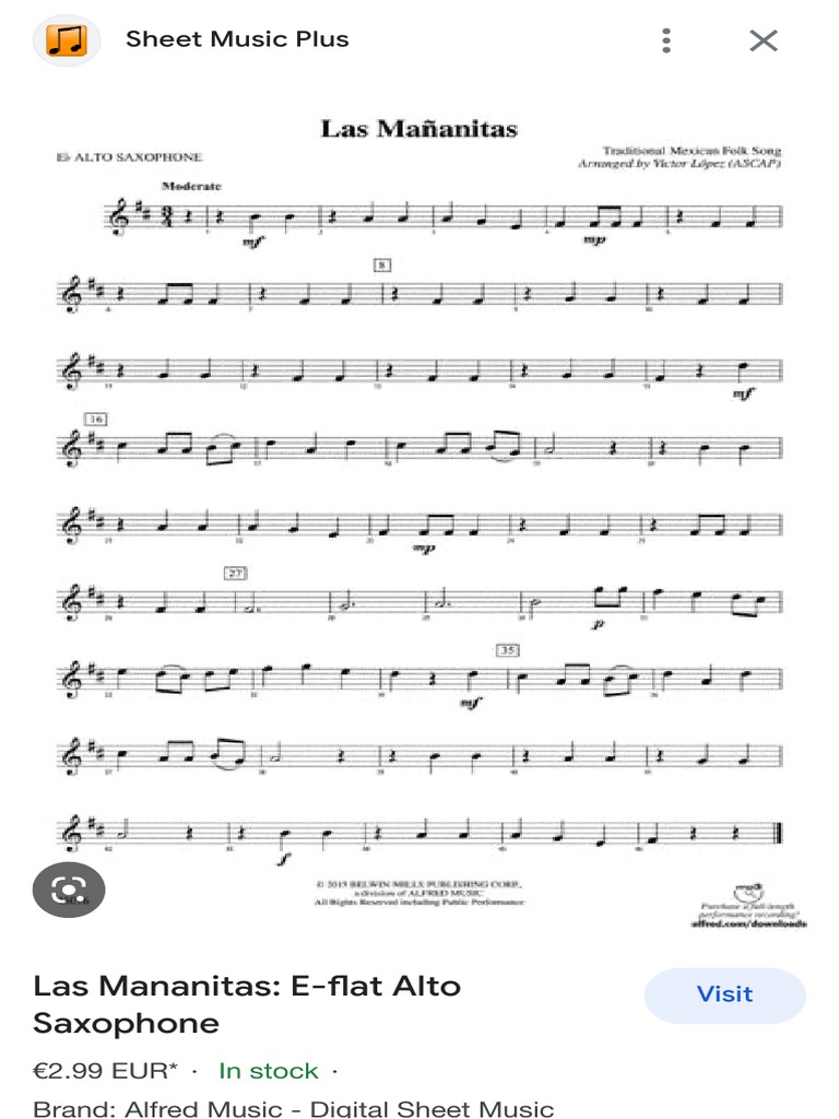 Las Mananitas Alto Sax Sheet Music | PDF