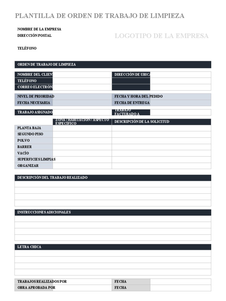 IC Cleaning Work Order Template 27207 ES PDF