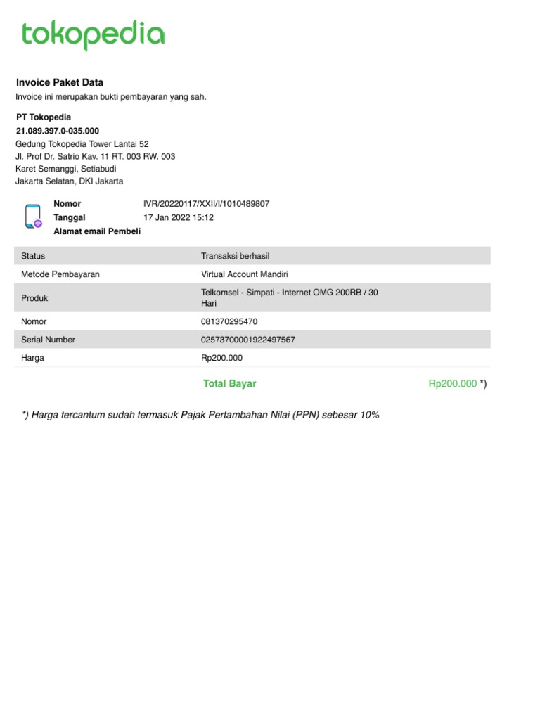 Invoice Paket Data Telkomsel | PDF