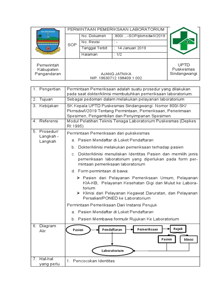 Sop Permintaan Pemeriksaan Lab | PDF