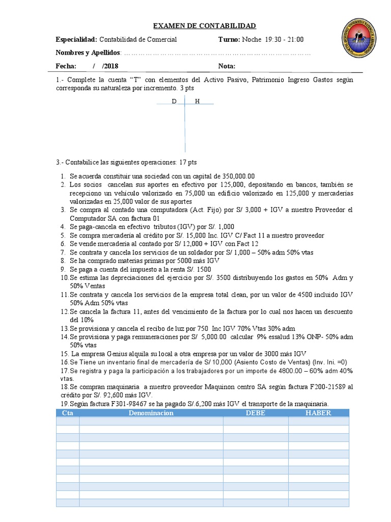 Examen De Contabilidad Comercial Pdf