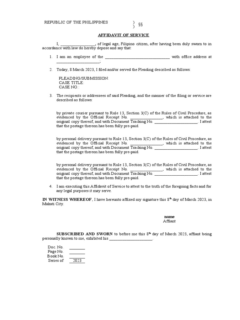 Affidavit of Service (Template) | PDF