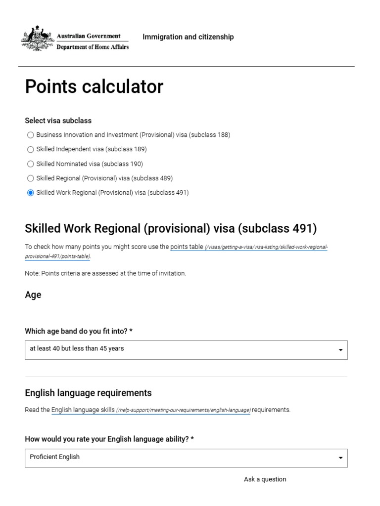 Points Calculator Minimum - Australia Skilled Regional | PDF | Academic ...