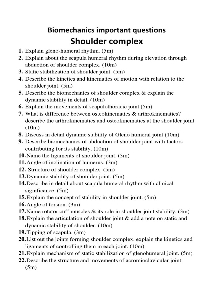Key Biomechanics Questions for BPT Students | PDF | Vertebral Column | Hand